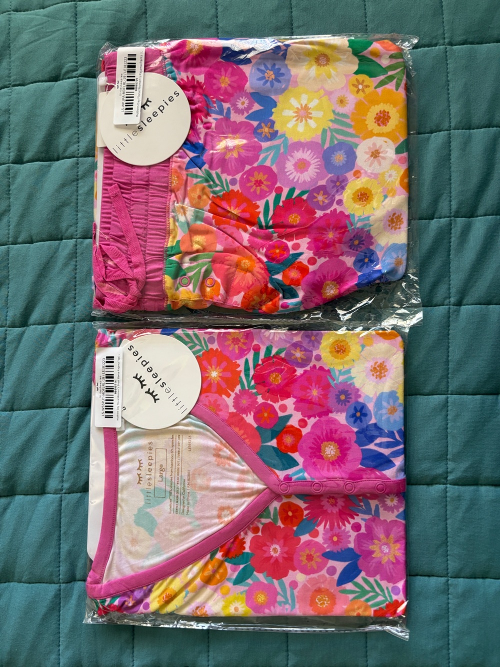 Little Sleepies Pink Multicolor Floral Pajama Set Large